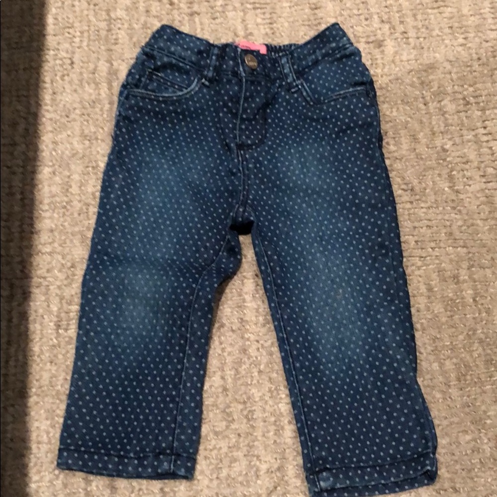 Polka dot stretch skinnies, 12-18 mos.